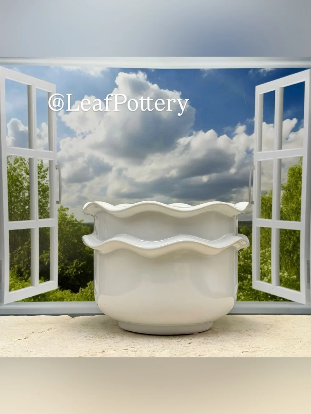Scalloped Ceramic Planter with Drainage Hole, Small White Plant Pot 4.5 Inch